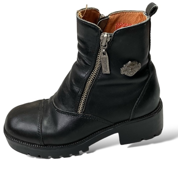 Harley-Davidson Shoes - HARLEY-DAVIDSON Black Leather Motorcycle Chunky Sole Zippered Boots US Sz 6